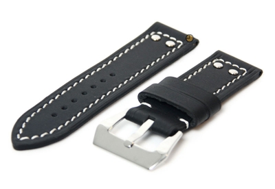 24mm watch strap black - sturdy leather with studs