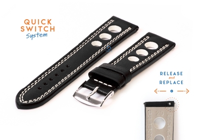 Watchstrap 20mm racing black with white stitching