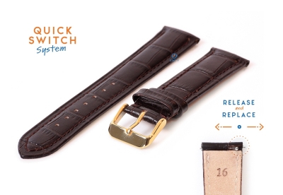 Quick Switch watch strap 16mm darkbrown leather - golden buckle