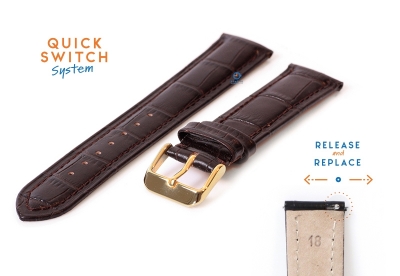 Quick Switch watch strap 18mm darkbrown leather - golden buckle