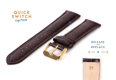 Quick Switch watch strap 20mm chocolatbrown leather - golden buckle