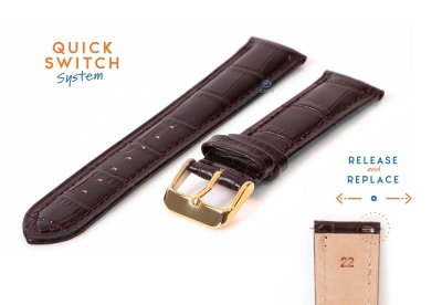 Quick Switch watch strap 22mm chocolat brown leather - golden buckle