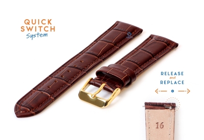 Quick Switch watch strap 16mm brown leather - golden buckle
