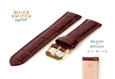 Quick Switch watch strap 20mm brown leather - golden buckle