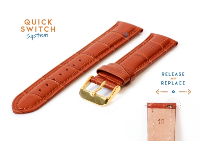 Quick Switch watch strap 18mm lightbrown leather - golden buckle