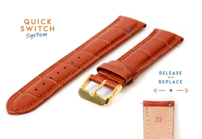 Quick Switch watch strap 22mm lightbrown leather - golden buckle
