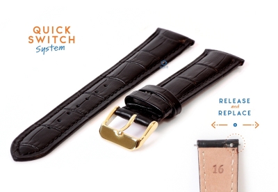 Quick Switch watch strap 16mm black leather - golden buckle