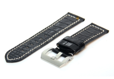 Watchstrap 26mm leather croco black