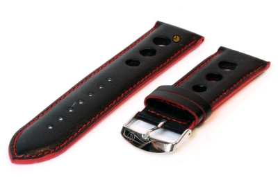 Watchstrap 26mm black-red rally leather