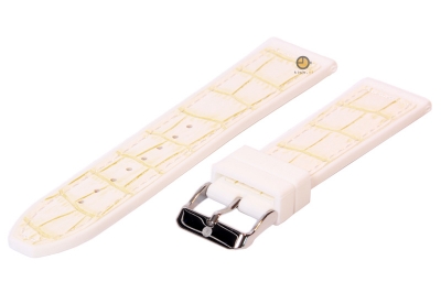 Watchstrap 24mm white silicone with croco leather