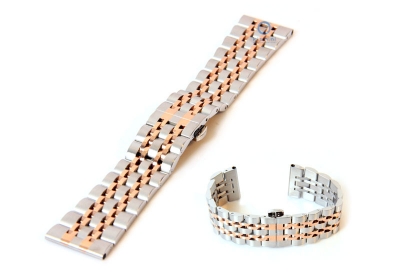 Watchstrap 22mm stainless steel polished silver rose gold