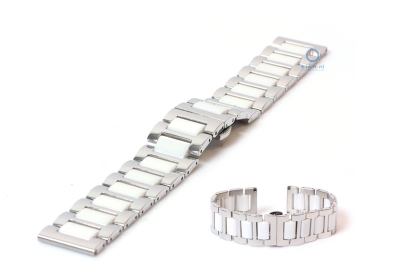 Watchstrap 22mm stainless steel matt/polished silver/white
