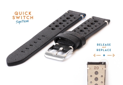 Watchstrap 20mm vintage perforated black leather