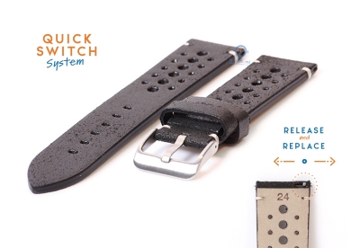 Watchstrap 24mm vintage perforated black leather