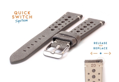 Watchstrap 20mm vintage perforated grey leather