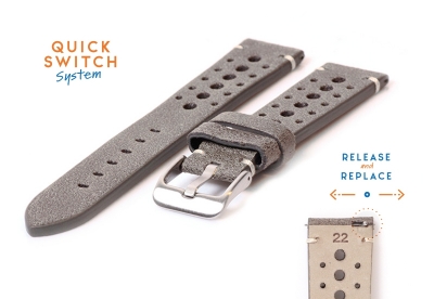 Watchstrap 22mm vintage perforated grey leather