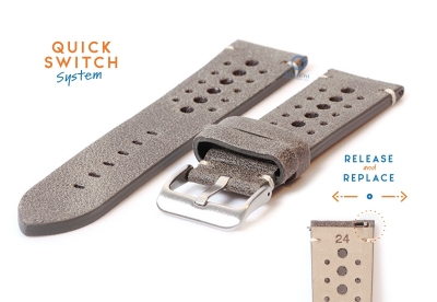 Watchstrap 24mm vintage perforated grey leather