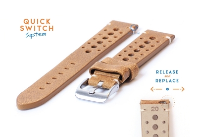 Watchstrap 20mm vintage perforated brown leather