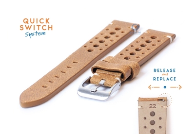 Watchstrap 22mm vintage perforated brown leather