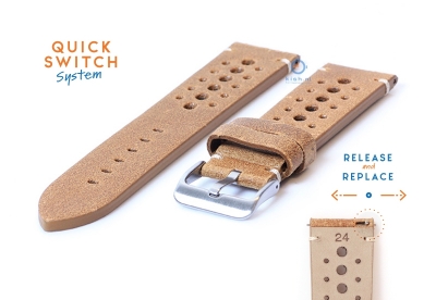 Watchstrap 24mm vintage perforated brown leather
