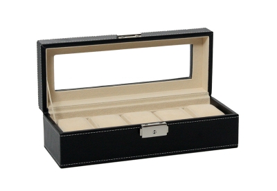 Black leather watchbox for 5 watches