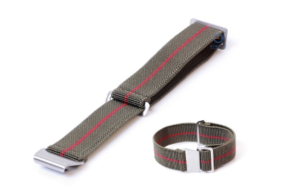 Elastic watchstrap 20mm nylon army green - red