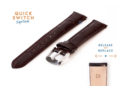 Watchstrap 16mm croco leather darkbrown
