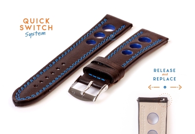 Watchstrap 20mm racing black with blue stitching