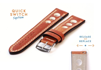 Watchstrap 20mm racing brown with beige stitching