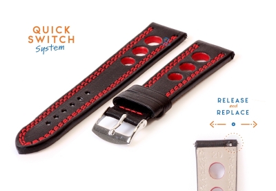 Watchstrap 20mm racing black with red stitching