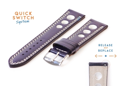 Watchstrap 20mm racing blue with white stitching