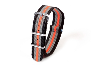 Watchstrap nylon 20mm Black/grey/orange