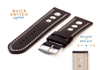 Watchstrap 26mm racing black with white stitching