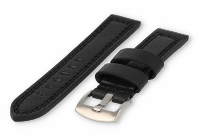 Robust leather watch band 20mm black leather
