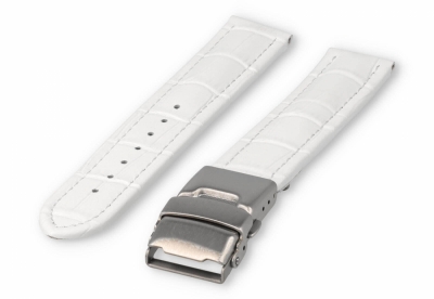 Watch band with security folding clasp 18mm white leather