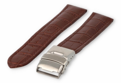 Watch band with security folding clasp 20mm darkbrown leather