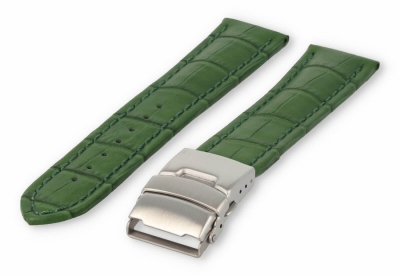 Watch band with security folding clasp 24mm green leather