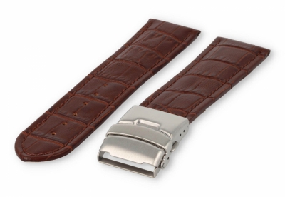 Watch band with security folding clasp 26mm darkbrown leather