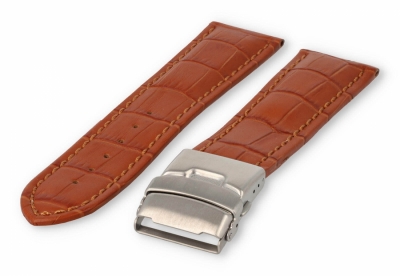 Watch band with security folding clasp 26mm light-brown leather