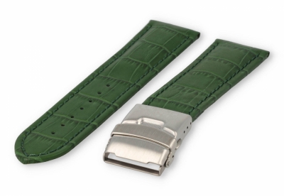 Watch band with security folding clasp 26mm green leather