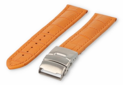 Watch band with security folding clasp 26mm orange leather