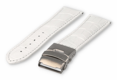 Watch band with security folding clasp 26mm white leather