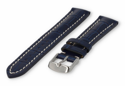 Watch band with crocoprint 18mm navyblue leather
