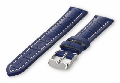 Watch band with crocoprint 18mm royal-blue leather