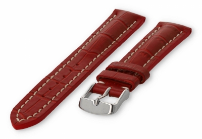 Watch band with crocoprint 18mm red leather