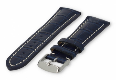 Watch band with crocoprint 20mm navyblue leather