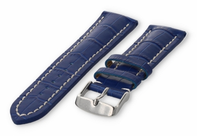 Watch band with crocoprint 20mm royal-blue leather