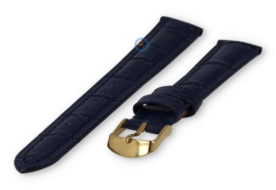 Watchstrap 16mm croco leather darkblue - Golden buckle